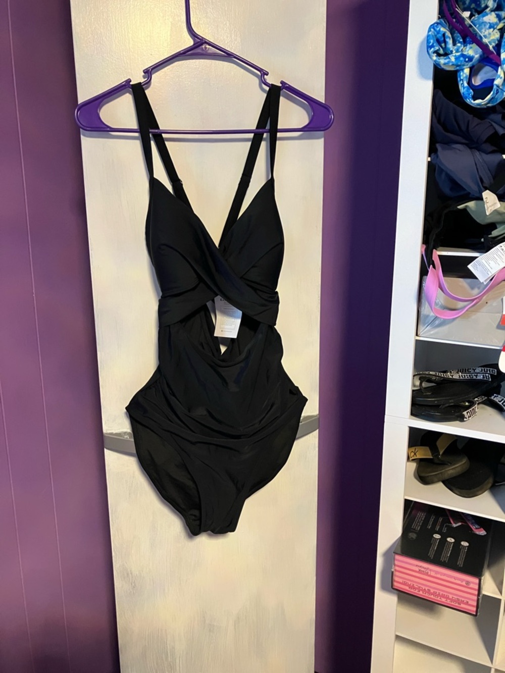 Women's Black Twist-Front One-Piece Swimsuit